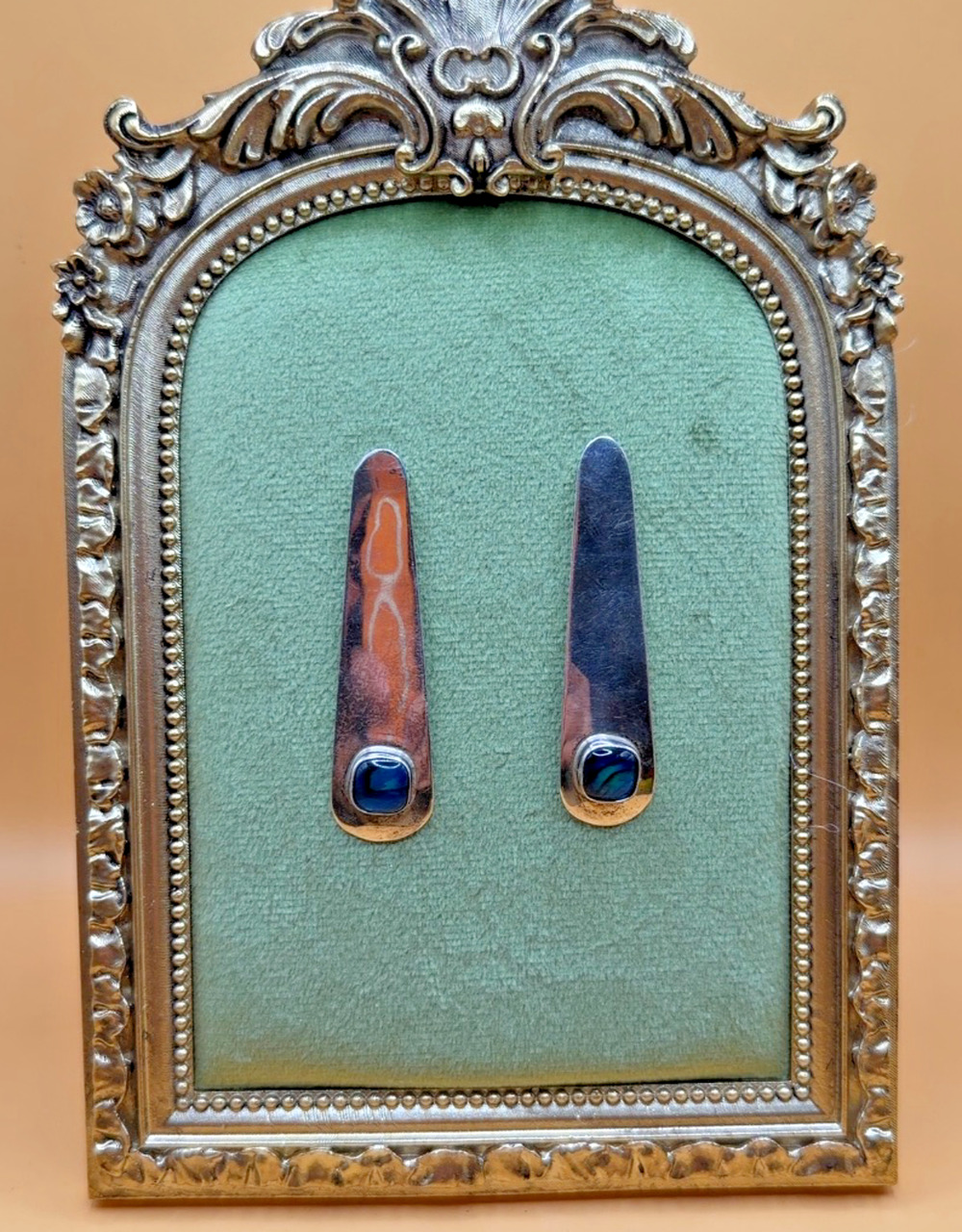 Vintage Signed SS Sterling Silver Tone Dangle Earrings Deep Blue Stone 2.25in